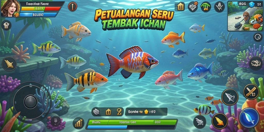 Screenshot gameplay 8G8G menampilkan aksi menembak ikan yang seru.