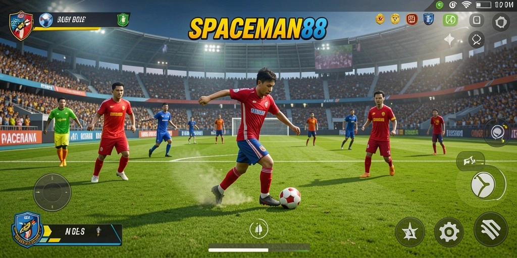 Tampilan permainan <strong>SPACEMAN88</strong> yang mendebarkan dengan aksi sepak bola nyata.