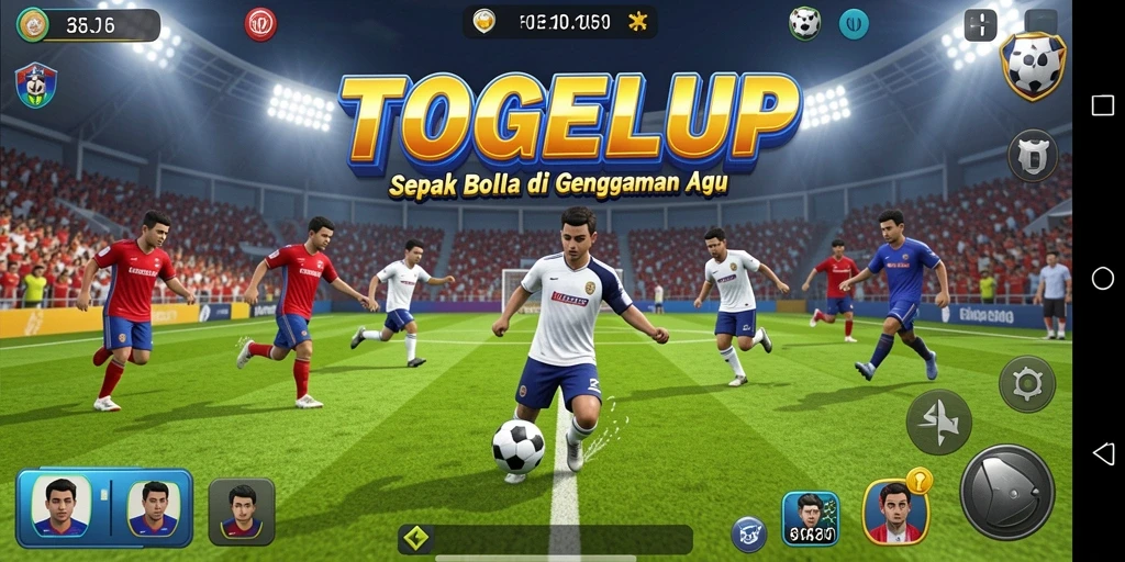 Tangkapan layar gameplay TOGELUP menampilkan aksi sepak bola yang mendebarkan.